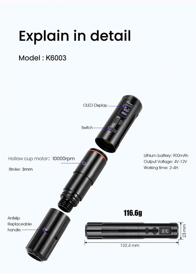Δυνατή ασύρματη μηχανή μόνιμου μακιγιάζ RCA 2.7mm μηχανή τατουάζ εγκεφαλικού επεισοδίου 0