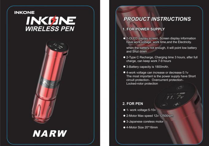 Ψηφιακή οθόνη αφής LCD μάρκας INKONE NARW 1800mAh με μπαταρία για στυλό μικροχρωμάτων Ασύρματη μηχανή τατουάζ 0